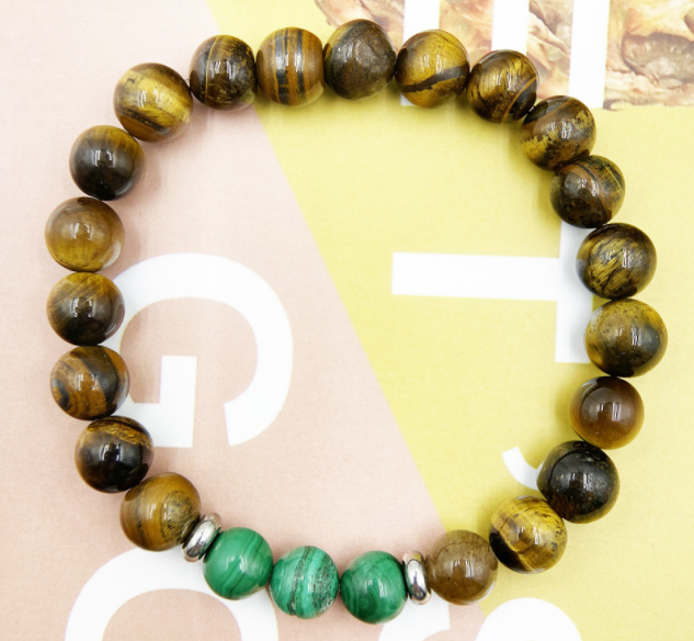 Natural Malasdfchite Tiger Eye Beaded Bracelet